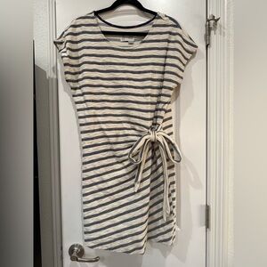 Anthropologie Navy & Cream Striped Tie-Waist Mini Dress
